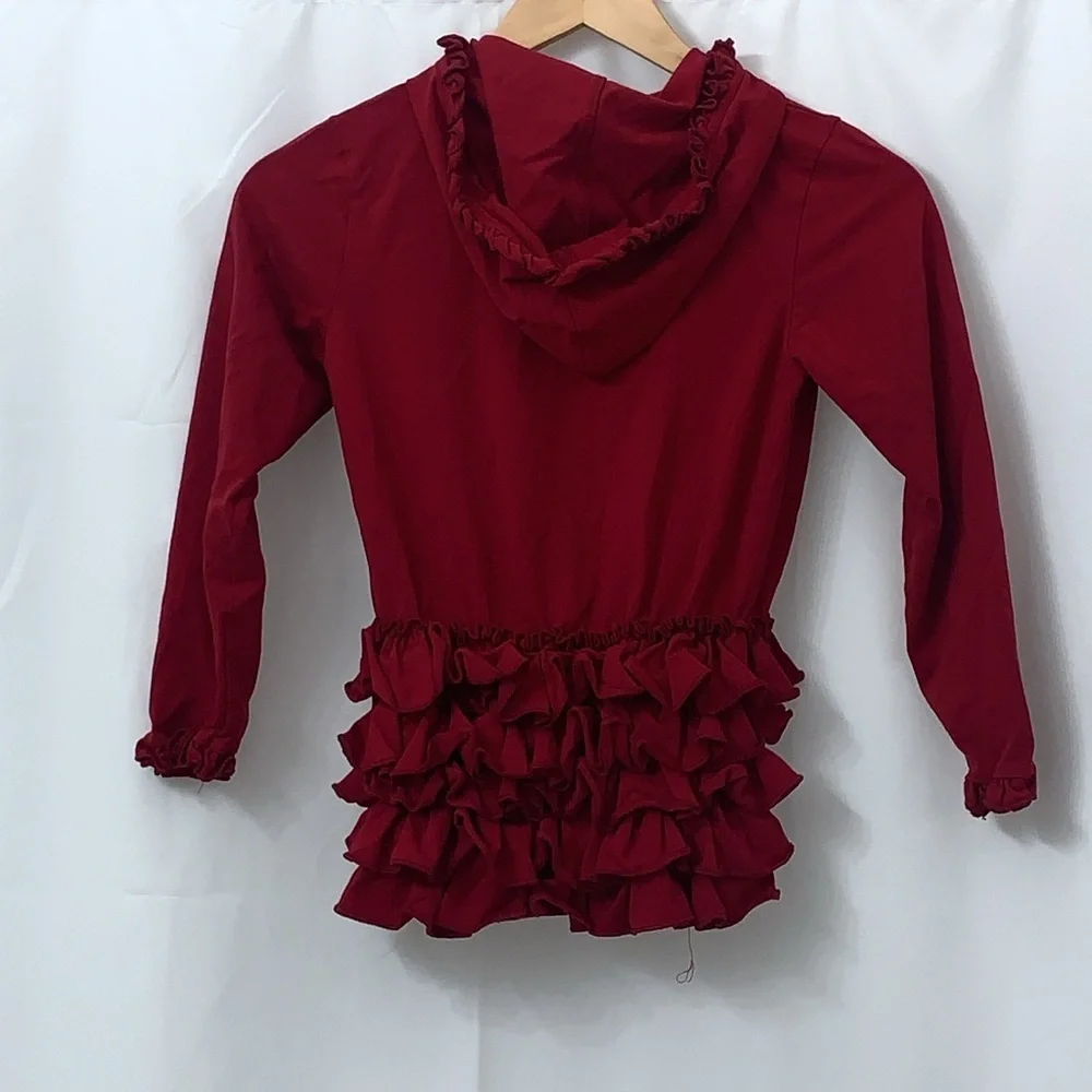Girls Marie Nicole Ruffle Burgundy Hooded Jacket Size 10 EUC‎